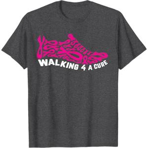 Breast Cancer Pink Ribbon Walk For Cure Cool Awareness Gifts T-Shirt, Size M, Grey