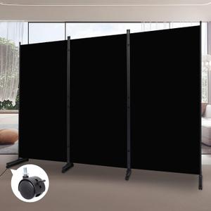 Room Divider Folding Privacy Screens with Wheels, 6FT Tall Divider for Room Separation, 3 Panel Movable Room Partitons and Dividers, Indoor Room Dividers Panel with Non-See Through Fabric for Office (3 Panel-102'', Black)
