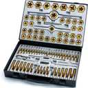 86-Piece Master Tap and Hex Die Set, Premium Titanium Coating | SAE Size #4 to 5/8, Metric Size M3 to M16 | For All Coarse, Fine, Pipe Threads | Complete with Holders, Stocks, Gauges and Metal Case