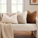 MIULEE Pack of 2 Lumbar Faux Fur Throw Pillow Covers 12x20 Inch Neutral White Boucle Decorative Sherpa Pillow Covers Fuzzy Accent Soft Sheepskin Fleece for Boho Home Decor Sofa Living Room Bed Chair
