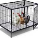 Metal Small Chicken Cage for 4-6 Chickens with Floor, Portable Rabbit Hutch with Top & Side Opening Doors and Quickly Lock for Poultry Hen Goose Duck, 33.5"x23.6"x27.5"