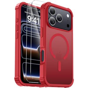 for iPhone 17 Pro Max Case [Compatible with MagSafe] [2X Screen Protectors] [Military Grade Drop Tested] Heavy Duty Magnetic Phone Case for iPhone 17 Pro Max 6.9",Red