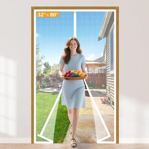 Yotache Magnetic Screen Door for 32x80 Doors, Screen Size 34"x81", High Density Screen Mesh with Windproof Hasp Design for Front/Back Walk Through Door, White