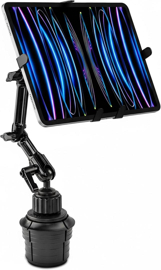 Mount-It! Premium Cup Holder Tablet Mount Fits Vehicle Cupholders 2.75"3.5" In Diameter, Adjustable Tray for 7"11" Tablets, Heavy-Duty Aluminum Arm, Full Motion Swivel & Secure Lock Cars Trucks SUVs