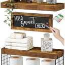 QEEIG Bathroom Shelves Over Toilet - Paper Storage Wall Mounted Farmhouse Decor Decorations Chalkboard Small Floating Shelf 2+1 Set 16 inch, Rustic Brown (021BN)