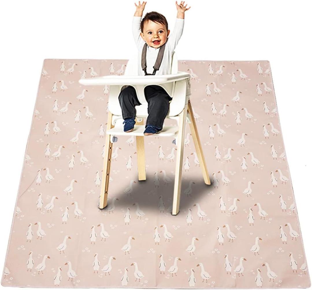 Splat Mat for Under High Chair/Arts/Crafts, Washable Baby Spill Mat Waterproof Non-Slip Floor Splash Mat, Portable Baby Play Mat and Table Cloth (Goose, 43"x 43")