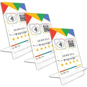 NFC Review Tap Stand  Smart Social Media & Business Card Alternative  NFC Tag & QR Code  Compatible with Google Review System, for All Smart Phones  Boost SEO, Engagement & Visibility (3 Stand)