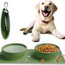 Collapsible Portable 2-in-1 Dog Bowl, Integrated Travel Dog/Cat Food Water Bowl, Silicone Foldable Expandable Bowl with Carabiner - Anti-Spill and Anti-Skid - for Camping/Traveling LPFLASAT (Green)