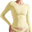 SUUKSESS Women Double Lined Fitted Basic T Shirts Crew Neck Long Sleeve Crop Top, Small
