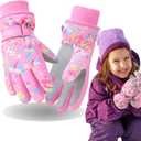 Kids Winter Gloves, Toddler Snow Glove Girls Sport Ski Mittens Snowboard Waterproof, Warm Ski Gloves for 4-6 6-8 Boys Girls (L(9-12years), Pink-RB)