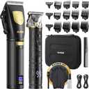 GLAKER Hair Clippers for Men,Professional Mens Hair Clippers Cordless Clippers for Hair Cutting,Precision Trimmer Kit Zero Gap Trimmer with LED Display 15 Guide Combs (Black+Gold)
