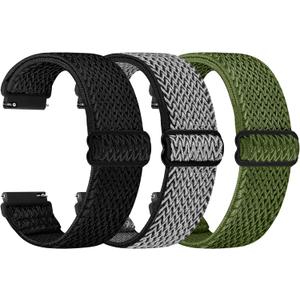 TumpCez Quick Release Watch Band - Choice of Width -18mm 19mm 20mm 22mm 24mm Watch Bands, Solo Loop Adjustable Elastic Nylon Watch Straps Replacement Wristband for Men Women (Black+Grey+Green)