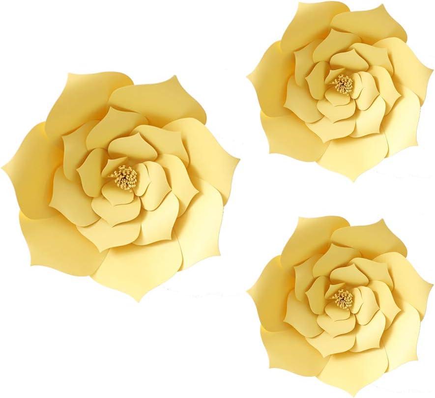 N/C 3pcs Party Paper Flower Wedding Flower Backdrop Decorations DIY Handcrafted Flower for Wedding Backdrop Nursery Wall Decoration (Flower-1, Yellow)