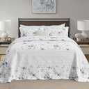 Floral Bedspreads King Size Extra Large, 120x120 Oversized Quilt Bedspread Coverlet, 100% Cotton Blue and White Bedding Set with Shams, Lightweight Soft Quilted Thin Comforter, 3 Piece