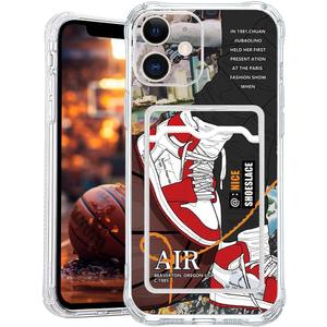 Basketball Shoes Clear Case Compatible with iPhone 12 Case for Boys with Card Holder, Soft Off Silicone Cool Classic Sneakers Shockproof Card Slots White Cover