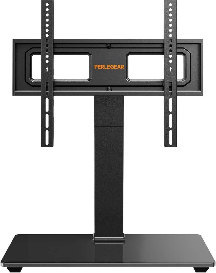 Perlegear Universal Swivel TV Stand Base for 3270 inch TVs, Height Adjustable Table Top TV Stand Mount with Tilt, Tempered Glass Base, Holds up to 88 lbs