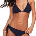 American Trends Women's String Two Piece Halter Top Triangle Bikini Set with Tie Side Bottom Sexy Swimsuit Bathing Suits (4-6, 10 Navy Blue)