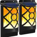 Solar Flame Lights Outdoor, Waterproof Flickering Flame Solar Lights Dark Sensor Auto On/Off 66 LED Solar Powered Wall Mounted Night Lights Lattice Design for Patio Deck Driveway (2Packs)
