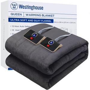 Westinghouse Queen Size Electric Heating Blanket, 10 Levels, Auto Shut Off, Fast Heating, Machine Washable (Queen, 84x90 Inches, Charcoal)