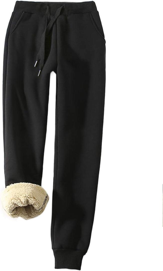 Yeokou Women's Warm Sherpa Lined Athletic Sweatpants Jogger Fleece Pants (X-Large, Black)