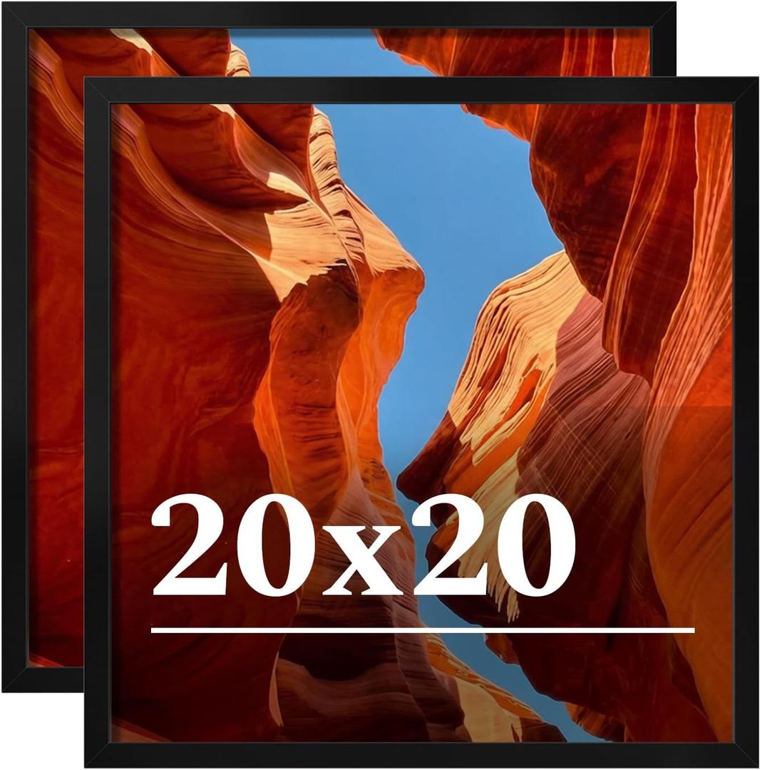 20x20 Picture Frame Set of 2, 20 x 20 Black Picture Frame with HD Plexiglas, 20 by 20 Poster Frame, Display Frame for Vertical or Horizontal, Presenting Spatial Aesthetics-Form & Light Series
