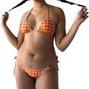 Mxiqqpltky Y2k Plaid Bikini Set for Women 2 Piece Swimsuit Halter Tie Up Bikini Top and Triangle Thong Bathing Suit Beachwear, M