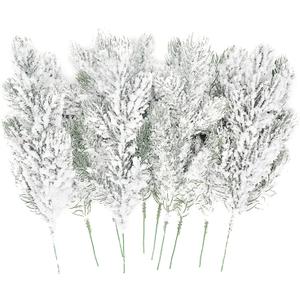 Kesywale 10PCS Frosted Artificial Pine Needles Branches 10.6" Christmas Fake Snowy Pine Picks Twigs Winter Sprays Greenery Stems for Xmas Tree Garlands Decor (White)