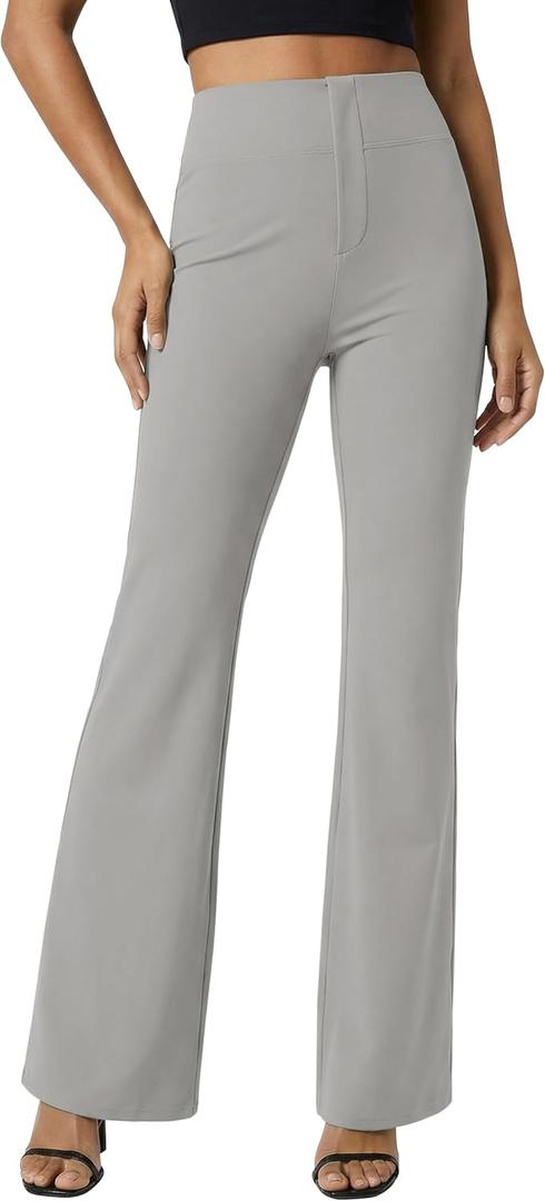 Dokuritu Women's Work Pants Business High Waist Flare Leggings with Pockets Tummy Control Bootcut Pull On Stretchy Slacks (Gray, L)