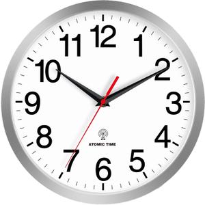 Rohioue Atomic Wall Clock Modern 10 Inch Battery Operated Analog Clock Decorative for Bedroom Kitchen Bathroom Office Home Living Room (Silver)