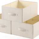 Linen Folding Storage Bins, 3 Pack Large Storage Baskets, Washable, Clothing Storage Bins with Handle, Closet Organizer for Storage Sweater,Sheets(Beige, 18"x13"x8")