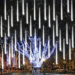 iBaycon 20 Tubes 640 LED Meteor Shower Rain Lights, 15.7 inches Cascading Icicle Lights Waterproof Outdoor, Connectable Falling Raindrop Light with Timer for Holiday Party Christmas Decorations (White)