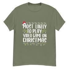 Most Likely to Christmas Matching Family Pajamas Funny T-Shirt Size L in Olive Green