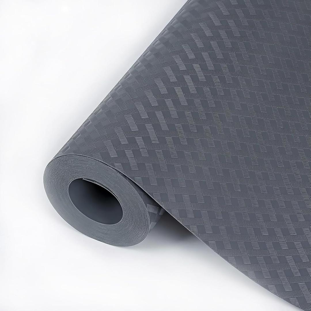 Hersvin Shelf Liners 16 in x 20 ft EVA Drawer Mats, Non-Adhesive Cupboard Pad, Kitchen Cabinet Lining Fridge Cushion (Gray Crossed Stripe, 40.7x610cm)