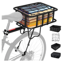 Rear Bike Rack with Basket, 110 LB Capacity Universal Bike Basket Rear, Aluminum Alloy Bike Cargo Rack for Back of Bike with Free Bungee Cord & Waterproof Cover & Installation Tool