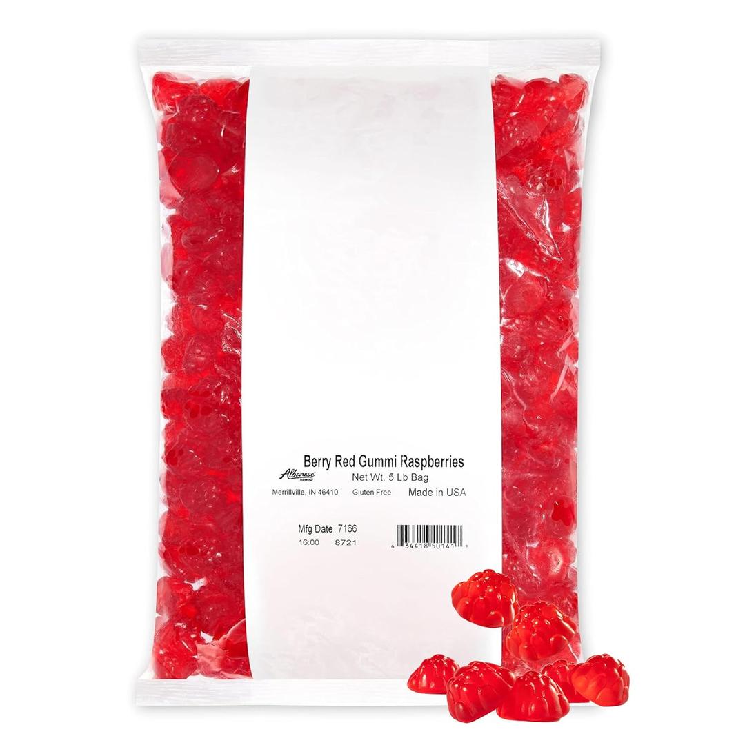 Albanese Candy, Berry Red Gummi Raspberries, 5-pound Bag (EXP 04/24/25)