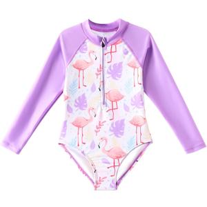 Angel season Girls Swimsuits Kids Bathing Suit One Piece Swimwear with UPF 50+ Cute (8-9 Years, Flamingo Purple)