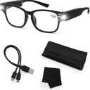 Reading Glasses with Lights Rechargeable Magnifying Glasses Hands Free Magnifier Eyeglasses for Close Work Reading (Black)