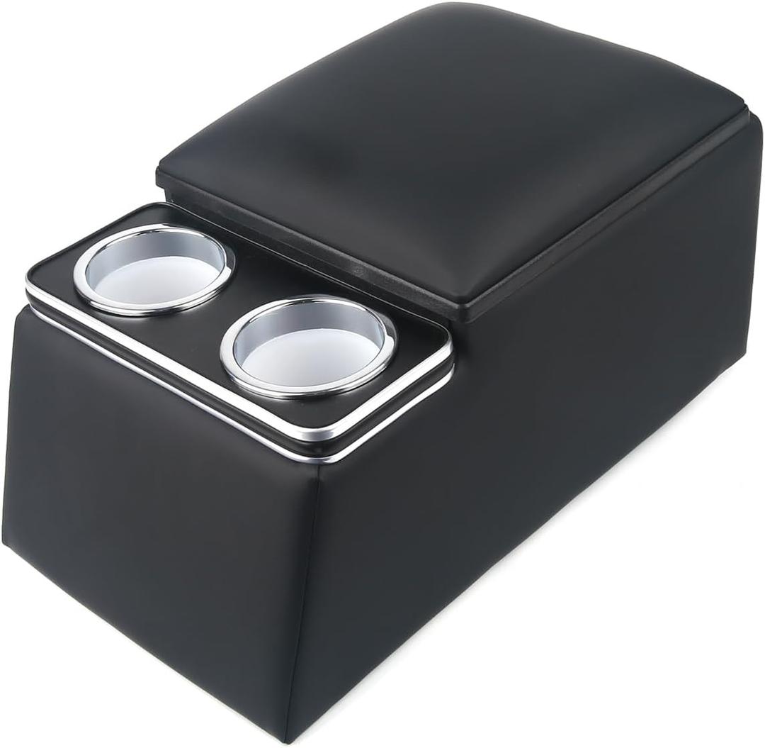 MR HELLO Black Universal Truck Seat Organizer with Cup Holders & Armrest - Ideal for Business, Storage & Convenience