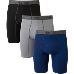 Hanes Men's Underwear Boxer Briefs or Long-Leg Boxer Briefs Pack, 3 Pack, No-Ride-Up, Stretch-Cotton Men Clothing, Large