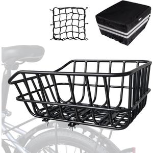 RAYMACE Bike Basket Rear with Cargo Net and High Reflectivity Waterproof Cover,Bicycle Baskets for Adult Bikes,Easy to Install and Large Capacity Bike Accessories