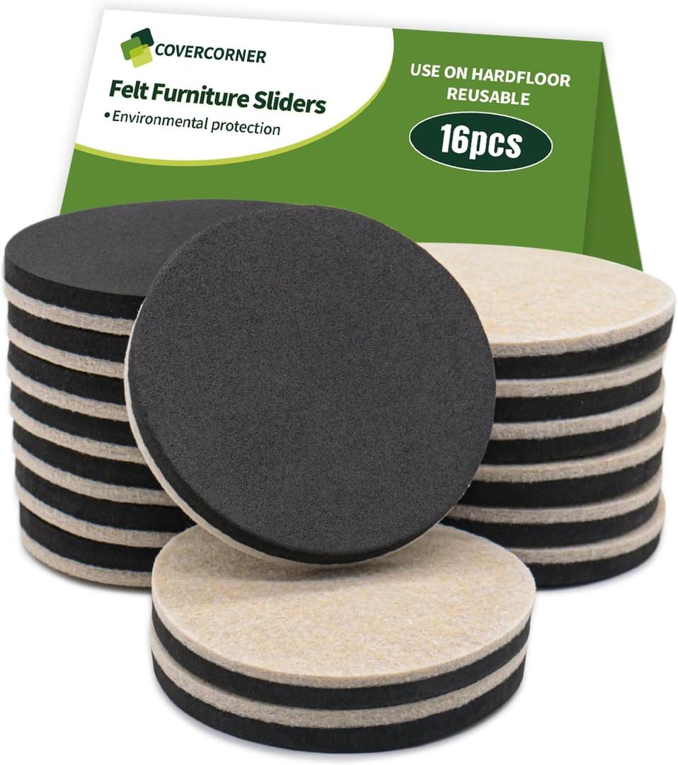 Furniture Sliders for Hardwood Floors 16 PCS - 3 1/2 inch Sliders for Moving Furniture  Felt Furniture Pads for Hardwood Floors