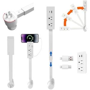 Electrical Outlet Extender with USB-A,USB-C and 2 AC,Power Socket Expander for hard to reach places,Adjustable17”-27”Extender,Rotates 180°,Use Behind Nightstands,Couches,desks,and More