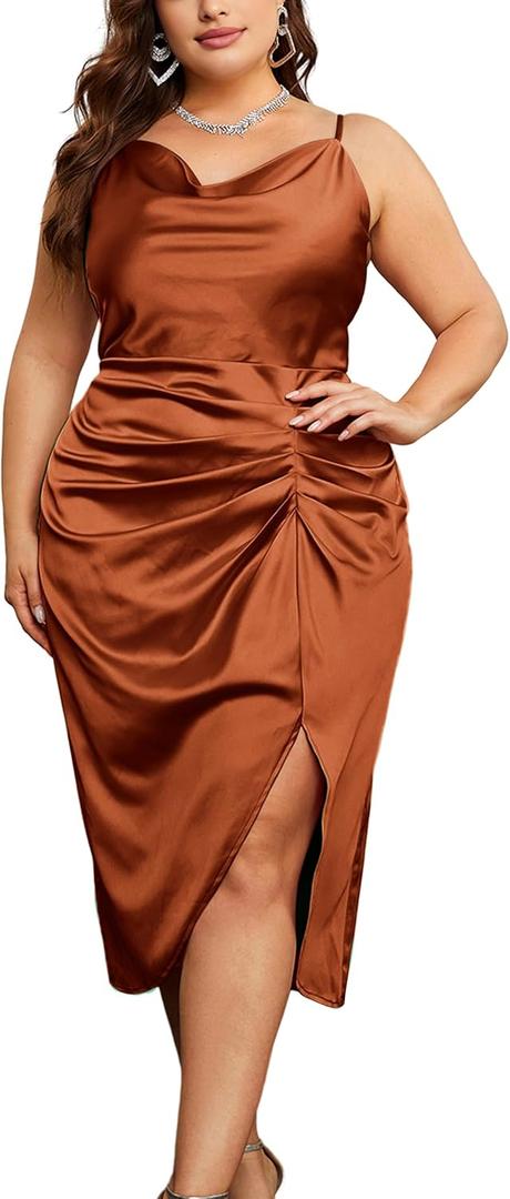 KIMCURVY Plus Size Homecoming Dresses for Weddings as a Guest Rehearsal Dinner Dress for Guest Brown, 24W