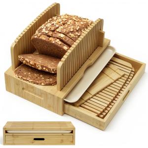 Bamboo Bread Slicer for Homemade Bread Adjustable Width Slicing Guides, Compact Loaf Cutter for Perfect Slices