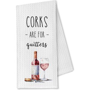 Funny Wine Kitchen Dish Towel,Wine Gifts for Women Men,Funny Hand Tea Bar Towel for Kitchen Bathroom Decor,16x24 Inches (Corks)