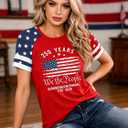 American Flag Shirt Women 4th of July Shirts USA Flag Graphic Patriotic Tshirt Raglan Color Block Tops (Red, M)