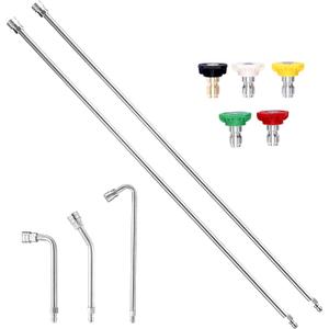 120" Pressure Washer Extension Wand, Power Washer Extension Pole with 5 Nozzle Tips - Pressure Washer Lance Wands 4000 PSI, Curved Gutter Cleaner Attachment, 1/4" Quick Connect for High-Reach