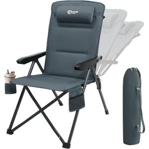 Portal Reclining Camping Chair, High Back Folding Lawn Chair with Adjustable Reclining for Adults, Oversized Chair for Garden, Porch, Outdoor Camping (Grey)