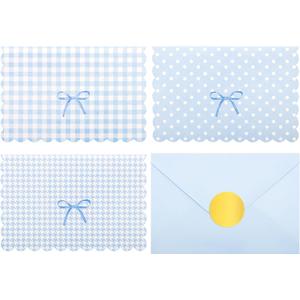 Crisky Blank Cards and Envelopes 4x6, 50 Pack Blue Thank You Blank Note Cards Bulk Bow Style for Baby Shower, Birthday, Wedding Decoration Party Favors