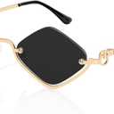 Retro Y2k Sunglasses for Women Men,Trendy Semi-Rimless Sun Glasses Irregular Narrow Gold Sunnies UV400